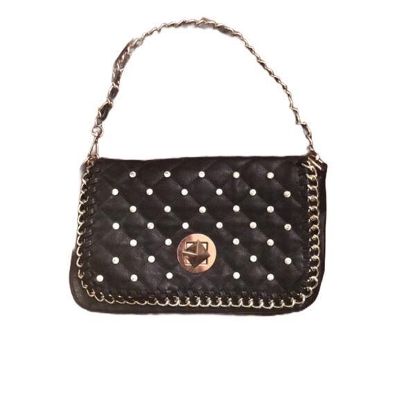 None Handbags - Black quilted studded handbag/clutch with strap